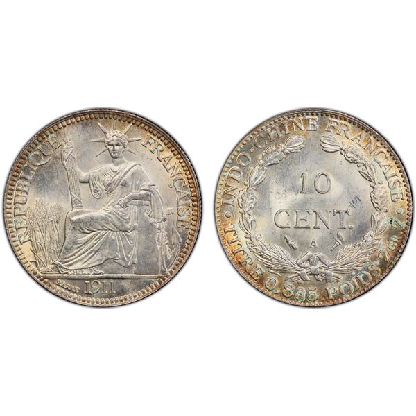 FRENCH INDOCHINA: AR 10 centimes, 1911-A, PCGS MS66