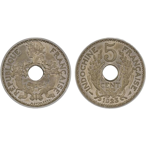 FRENCH INDOCHINA: 5 cents, Paris, 1923, ICG graded MS65