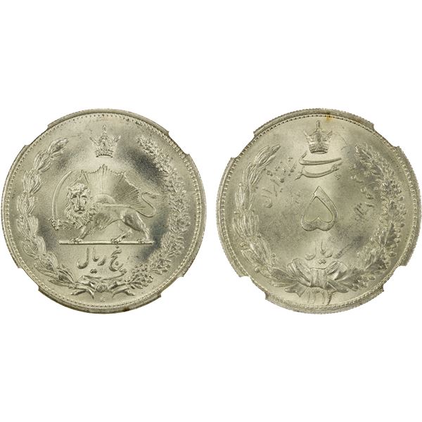 IRAN: Reza Shah, 1925-1941, AR 5 rial, SH1313, NGC MS64