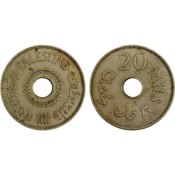 PALESTINE: British Mandate, 20 mils, 1941, VF-XF