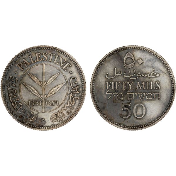 PALESTINE: British Mandate, AR 50 mils, 1931, AU