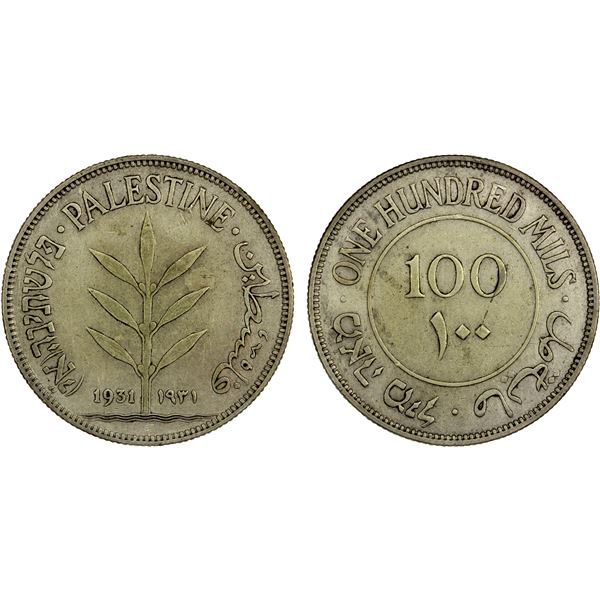 PALESTINE: British Mandate, AR 100 mils, 1931, VF