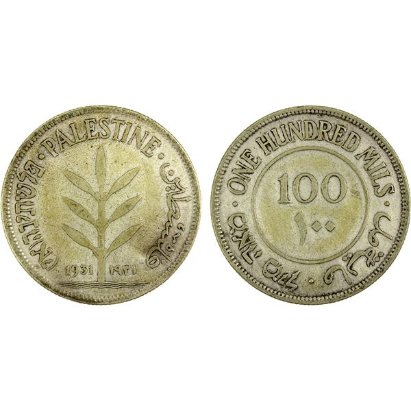 PALESTINE: British Mandate, AR 100 mils, 1931, Fine