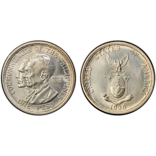 PHILIPPINES: Commonwealth, AR peso, 1936-M, PCGS UNC Details