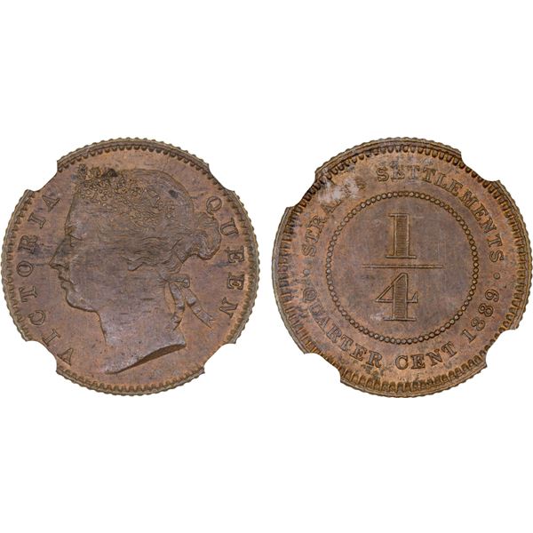 STRAITS SETTLEMENTS: Victoria, 1867-1901, AE 1/4 cent, 1889, NGC MS63 BN