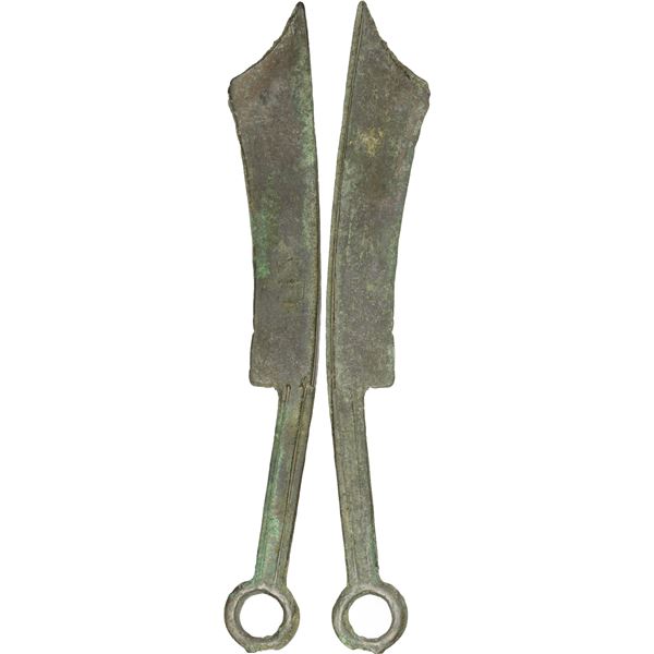 WARRING STATES: State of Yan, 600-400 BC, AE knife money (15.54g), F-VF