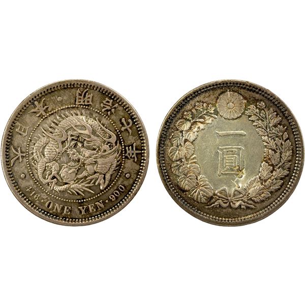 CHINESE CHOPMARKS: JAPAN: Meiji, 1867-1912, AR yen, year 7 (1874), XF