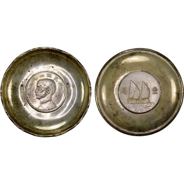 CHINA: Republic, AR dollar tray (62.98g), year 23 (1934), XF