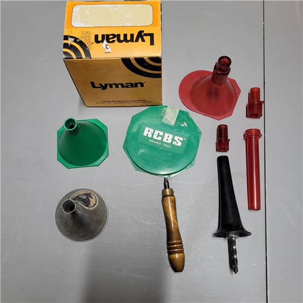 Assortment of Reloading Trickler and Funnels etc