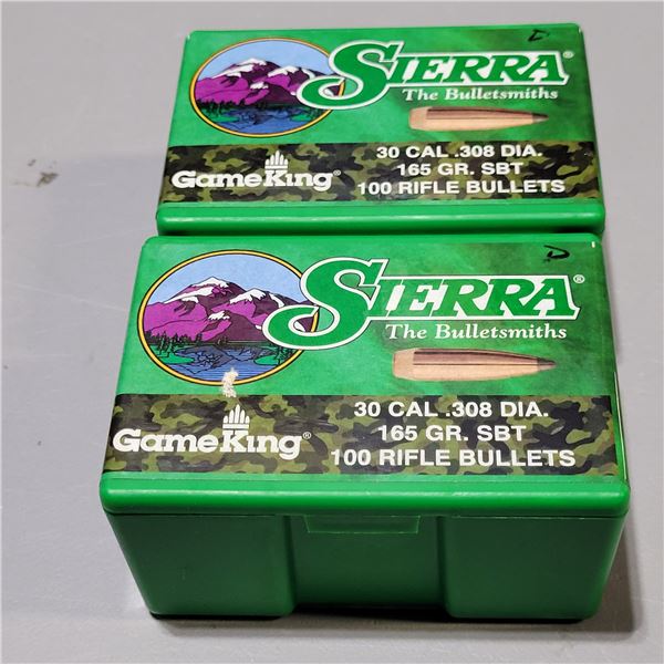 2 Boxes of 100 Sierra 30 Cal. .308 Diameter 165gr SBT Bullets