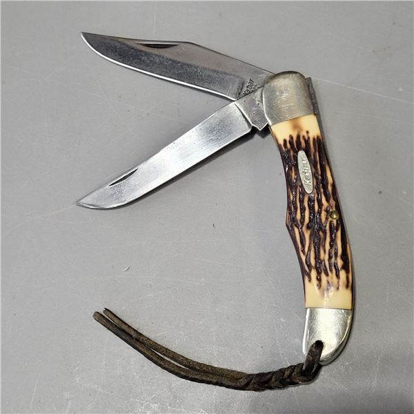 Kabar 2 Blade Folding Knife Hunter Stag Delrin 1184