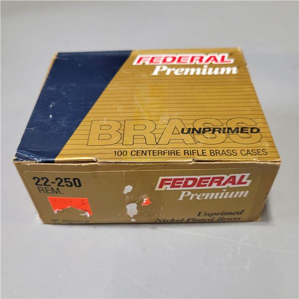 1 Box of 100 New Federal Premium 22-250 Unprimed Brass