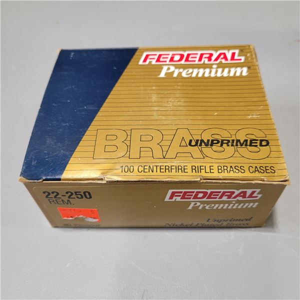1 Box of 100 New Federal Premium 22-250 Unprimed Brass