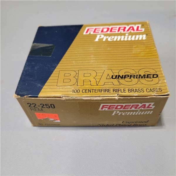 1 Box of 100 New Federal Premium 22-250 Unprimed Brass