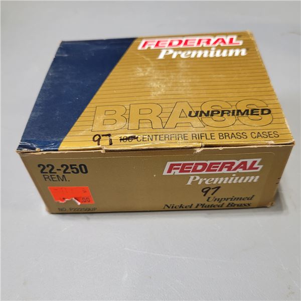 1 Box of 97 New Federal Premium 22-250 Unprimed Brass