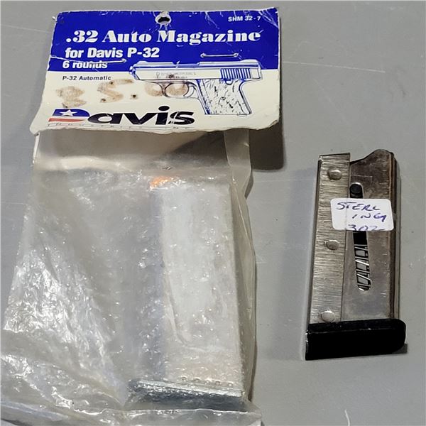 2 Magazines for a .32 Cal for a Davis P-32 and a .22 Cal for a Sterling 302