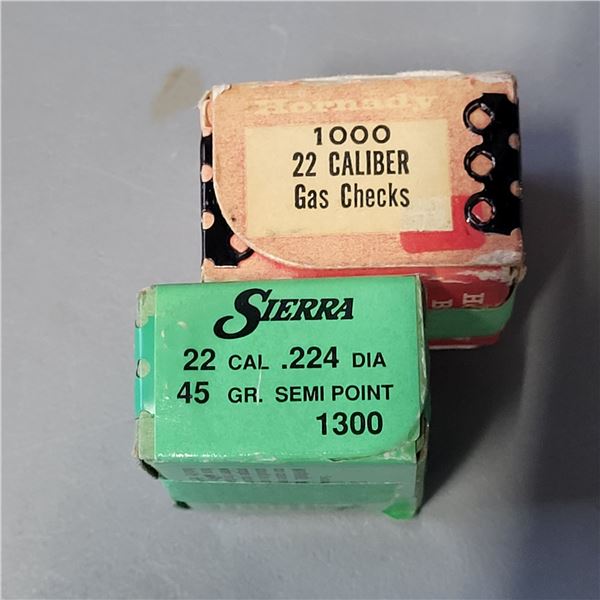22 Cal Hornady Gas Checks and 22 Cal 45gr Sierra Bullets
