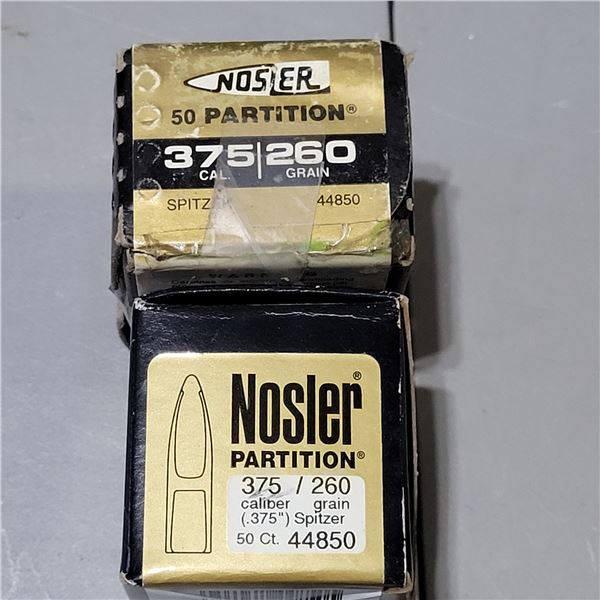 375 260gr Nosler Partition Spitzer Bullets 100 Count