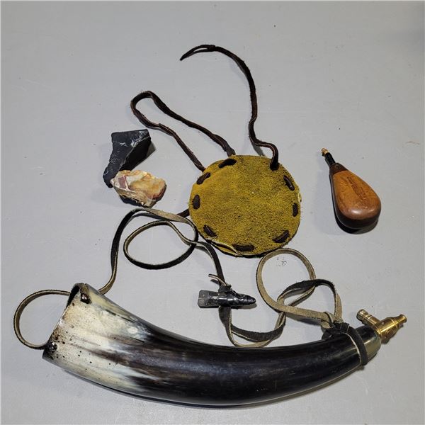 Assortment of BlackPowder Accessories including Powder Horn
