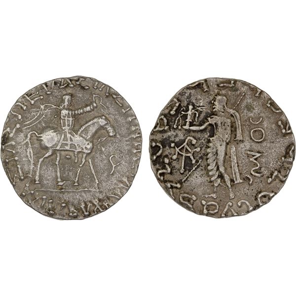 INDO-SCYTHIAN: Azes, ca. 58-12 BC, AR tetradrachm (9.88g), Choice VF