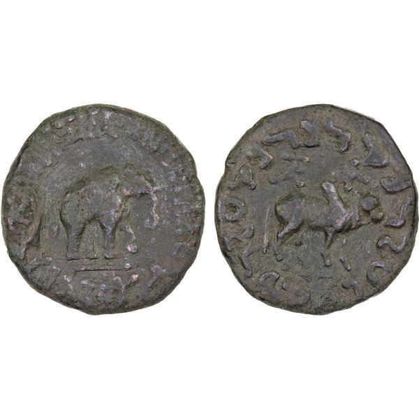 INDO-SCYTHIAN: Azes, ca. 58-12 BC, AE hexachalkon (13.81g), VF