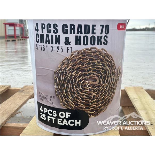(4) 25 FT. 5/16 IN. CHAINS W/ HOOKS