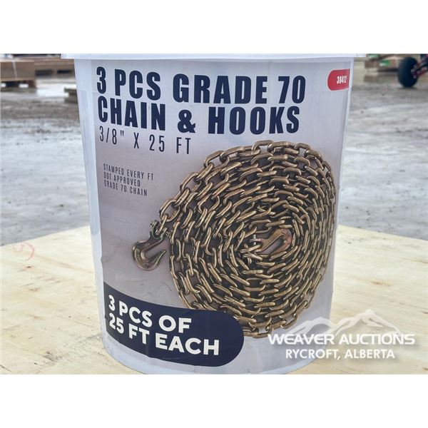 (3) 25 FT. 3/8 IN. CHAINS W/ HOOKS