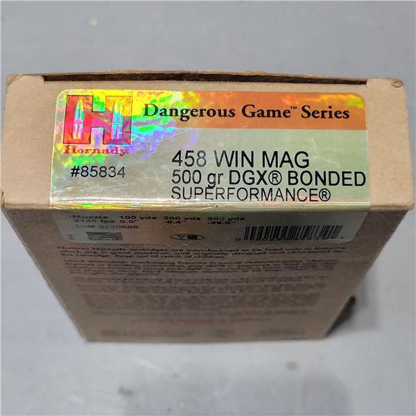 .458 Win Magnum Hornady Dangerous Game Factory Ammo 10 Rounds 9 Brass
