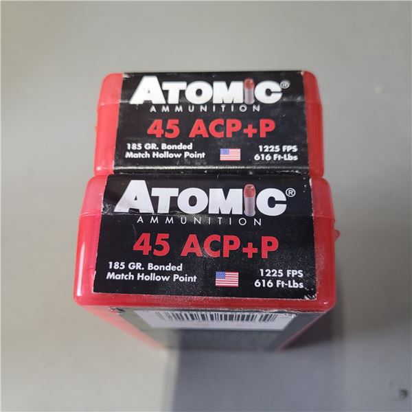 45ACP +P 185gr Bonded Match HP Factory Atomic Ammo 100 Rounds