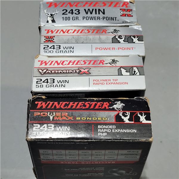 .243 Win  100gr Factory Winchester  Ammo   54 Rounds