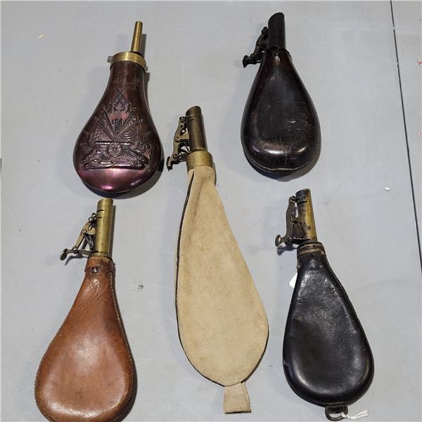 5 Vintage  Powder Flasks