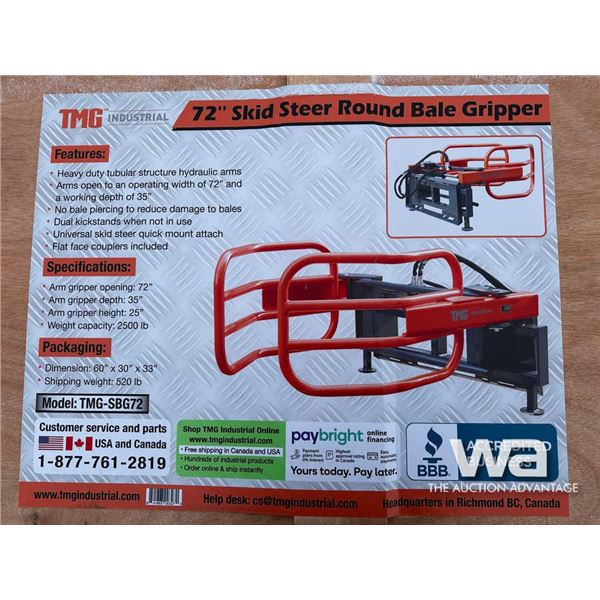 TMG-SBG72 Skid Steer Round Bale Gripper/Squeeze