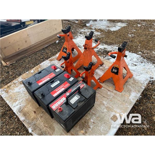 (5) Jack Stands, (3) Truck Batteries