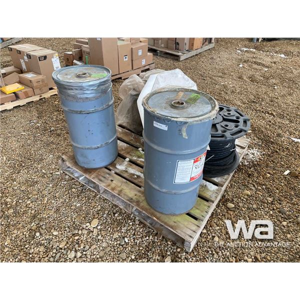 (2) Drums Of Chassis Lube, Hose, Stop Signs