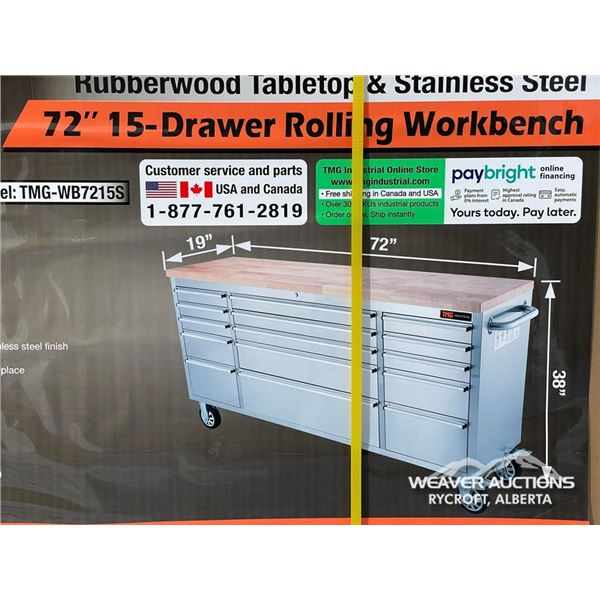 TMG 72 IN. STAINLESS STEEL ROLLING WORKBENCH