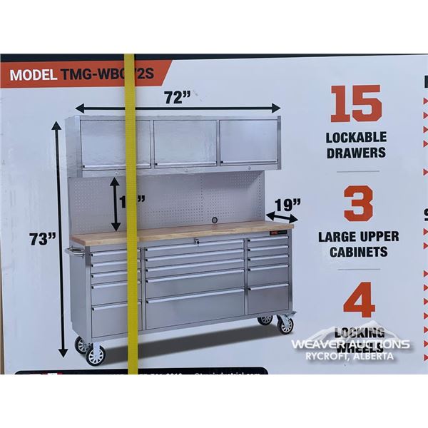 TMG 72 IN. 15 DRAWER ROLLING WORKBENCH