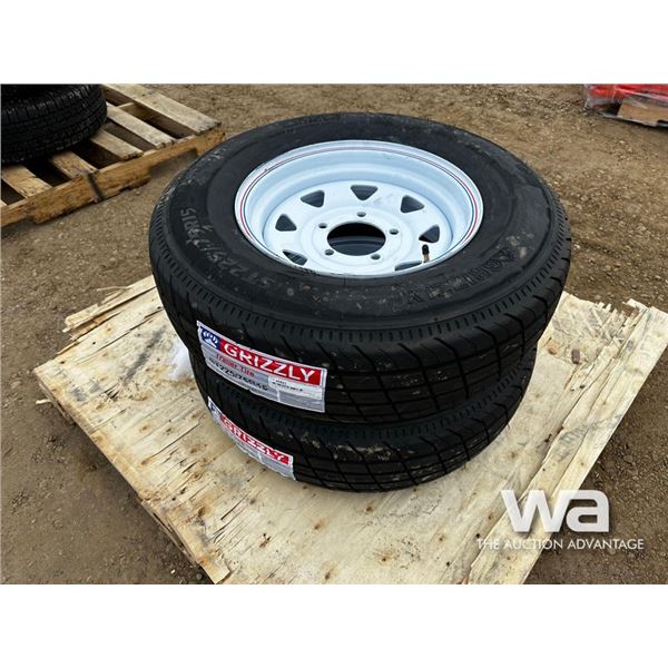 (2) Grizzly ST225/75R15 Trailer Tires & Rims