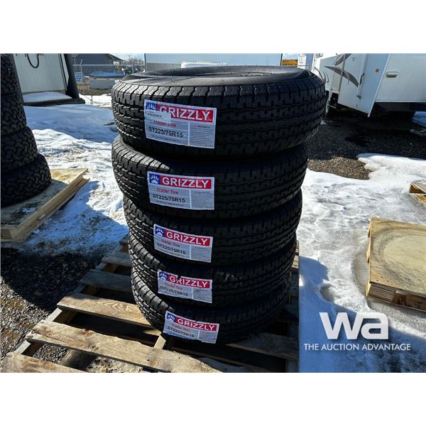 (5) Grizzly St225/75R15 Trailer Tires