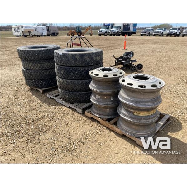 (8) 11R22/5 TIRES (8) 10 BOLT RIMS