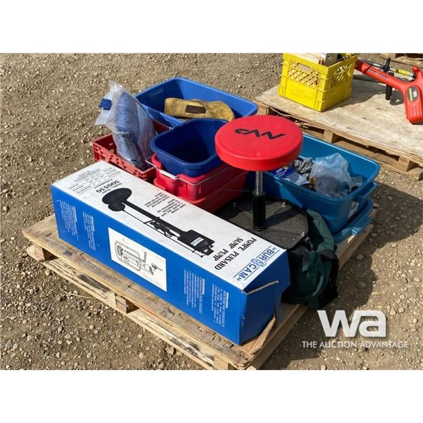 SUMP PUMP, SHOP STOOL, STRAP, PAILS