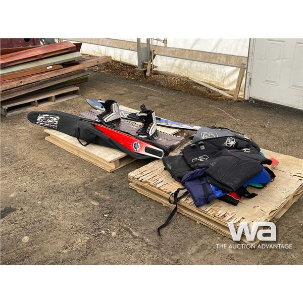 (7) LIFE JACKETS, WAKE BOARD, WATER SKI