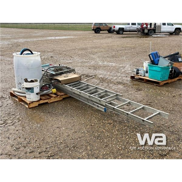 (2) LADDERS, STEP LADDER, HOSES