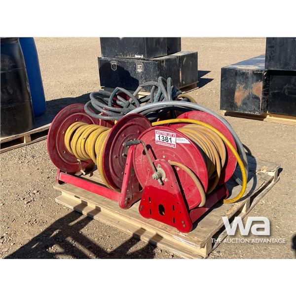 (3) VARIOUS LENGTH HOSE REELS, QTY. OF HOSE