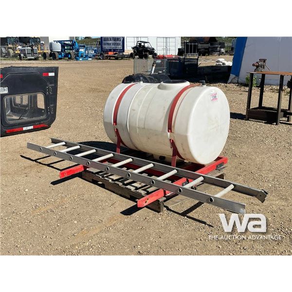 600 GAL. WHITE POLY TANK ON STEEL FRAME, LADDER