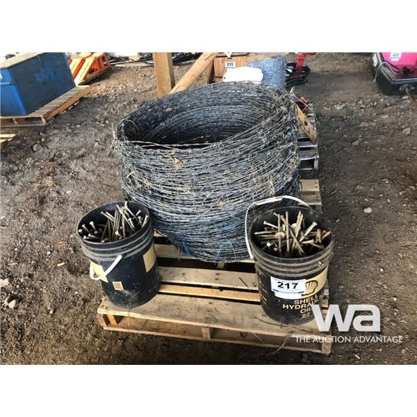 USED BARBED WIRE, (2) PAILS SPIKES