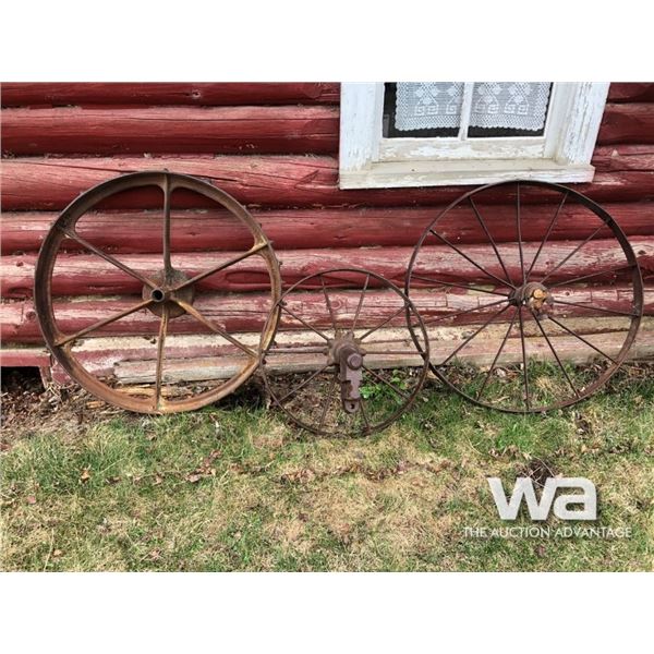 (3) ANTIQUE STEEL WHEELS