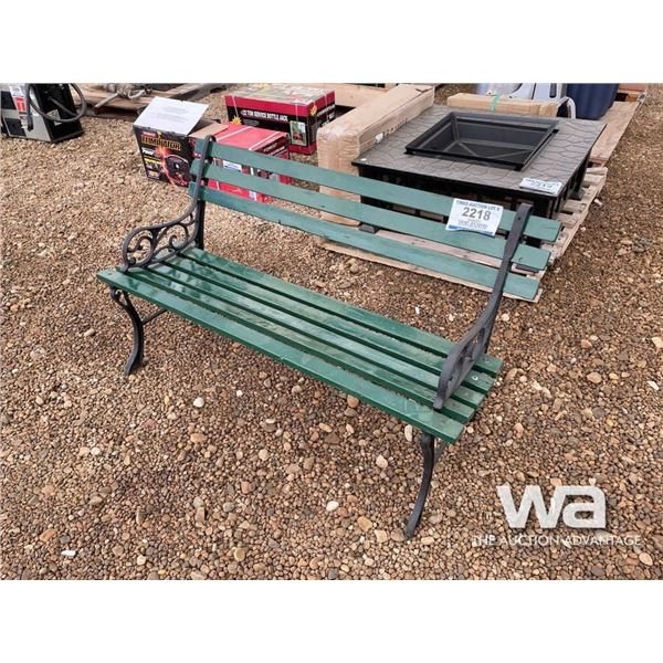 GREEN OUTDOOR WOOD BENCH