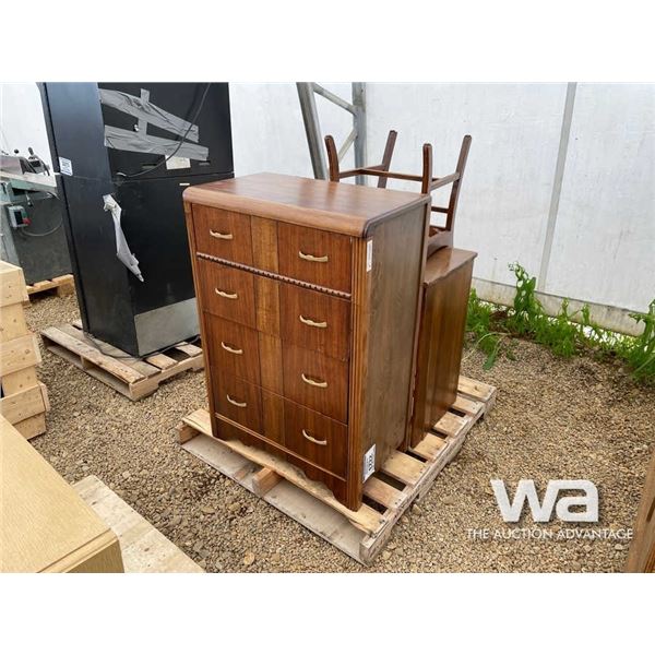 (4) DRAWER DRESSER, WOODEN DESK & CHAIR