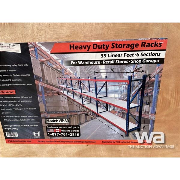 39 FT. STORAGE RACKS, 6 SECTIONS