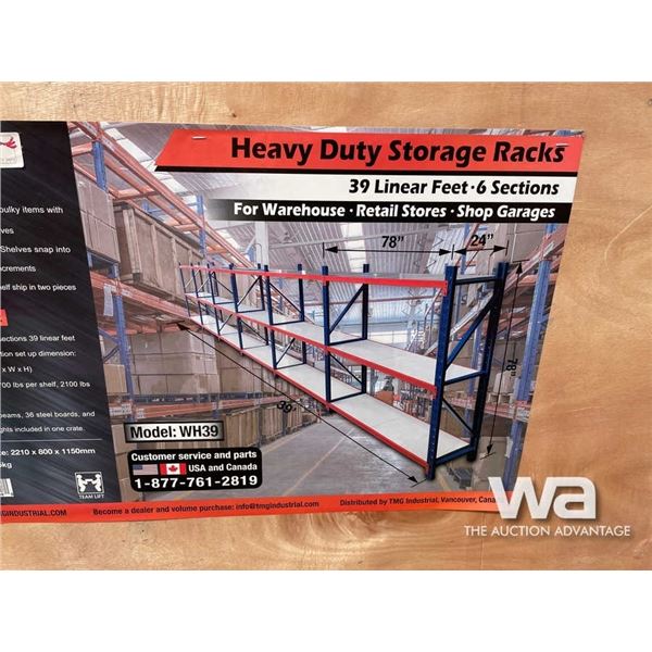 39 FT. STORAGE RACKS, 6 SECTIONS